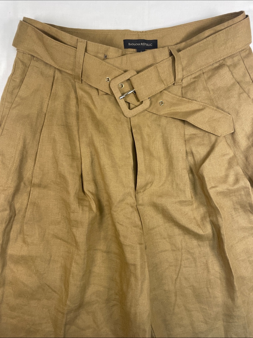 Banana Republic Camel Pleated Belted Bermuda goucho linen structured minimalist - Picture 6 of 8